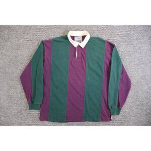 Vintage Lands End Rugby Shirt Mens XL Green Purple Striped Heavy Cotton 90s USA